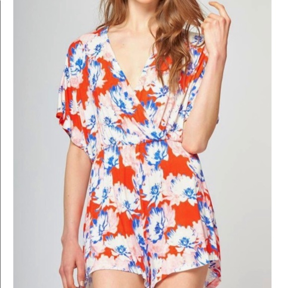 Floral Printed Surplice Crossover Wrap Romper - Picture 1 of 3